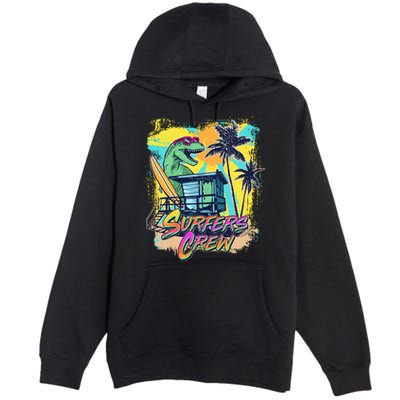 Retro 80s Eighties TRex Dinosaur Surfers Crew Premium Pullover Hoodie
