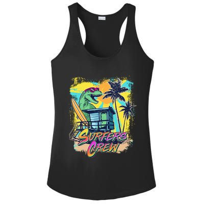 Retro 80s Eighties TRex Dinosaur Surfers Crew Ladies PosiCharge Competitor Racerback Tank