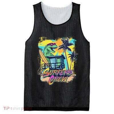 Retro 80s Eighties TRex Dinosaur Surfers Crew Mesh Reversible Basketball Jersey Tank