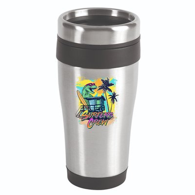Retro 80s Eighties TRex Dinosaur Surfers Crew 16oz Travel Tumbler