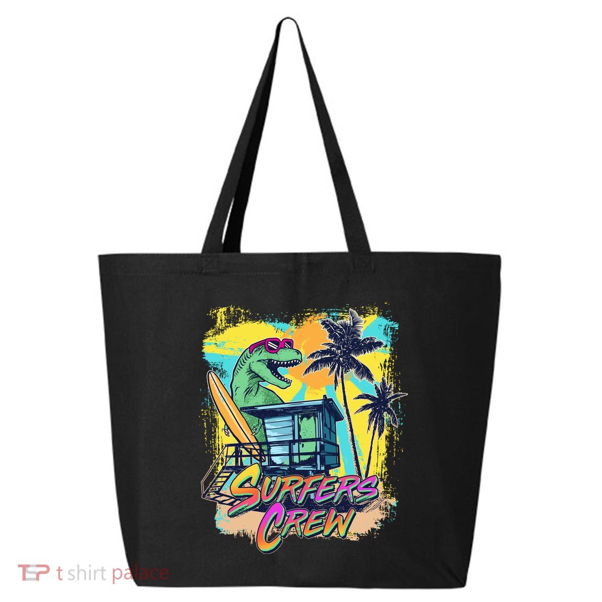 Retro 80s Eighties TRex Dinosaur Surfers Crew 25L Jumbo Tote