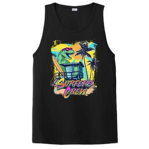 Retro 80s Eighties TRex Dinosaur Surfers Crew PosiCharge Competitor Tank