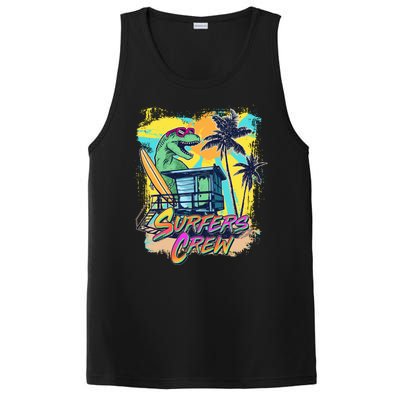 Retro 80s Eighties TRex Dinosaur Surfers Crew PosiCharge Competitor Tank