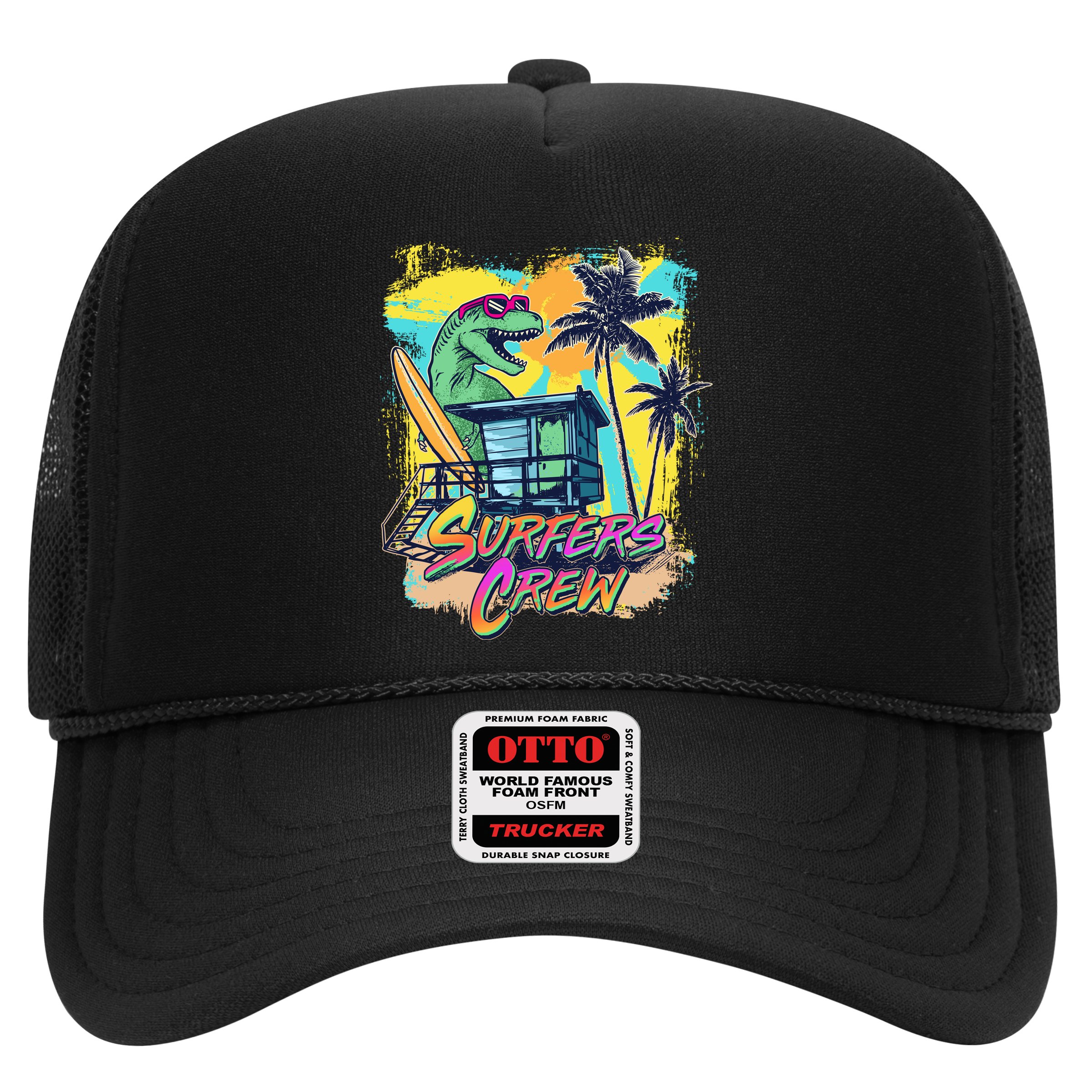 Retro 80s Eighties TRex Dinosaur Surfers Crew Hat