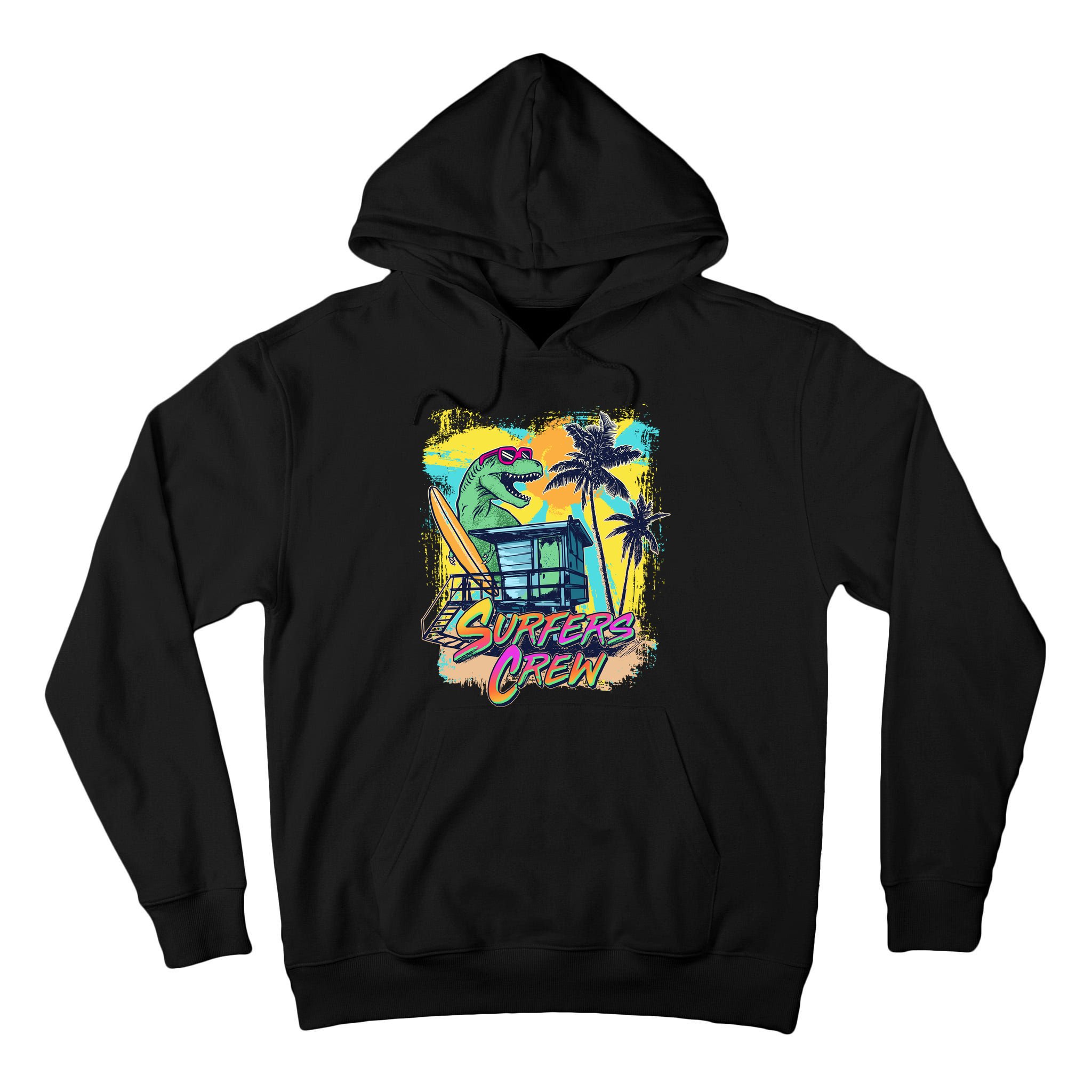 Retro 80s Eighties TRex Dinosaur Surfers Crew Tall Hoodie