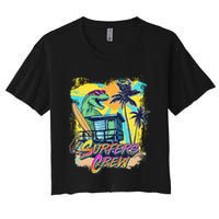 Retro 80s Eighties TRex Dinosaur Surfers Crew Crop Top