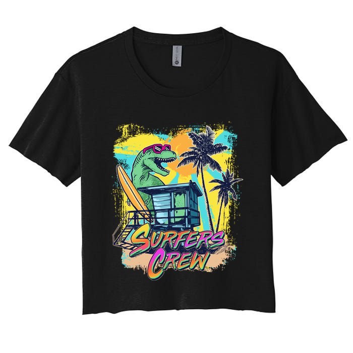 Retro 80s Eighties TRex Dinosaur Surfers Crew Crop Top