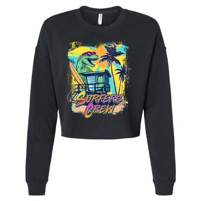 Retro 80s Eighties TRex Dinosaur Surfers Crew Cropped Pullover Crew
