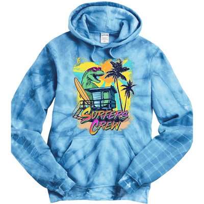 Retro 80s Eighties TRex Dinosaur Surfers Crew Tie Dye Hoodie