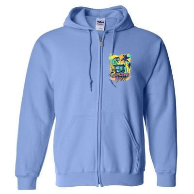 Retro 80s Eighties TRex Dinosaur Surfers Crew Full Zip Hoodie