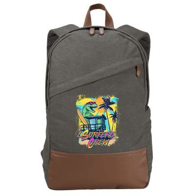 Retro 80s Eighties TRex Dinosaur Surfers Crew Cotton Canvas Backpack