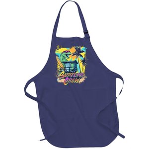 Retro 80s Eighties TRex Dinosaur Surfers Crew Full-Length Apron With Pockets