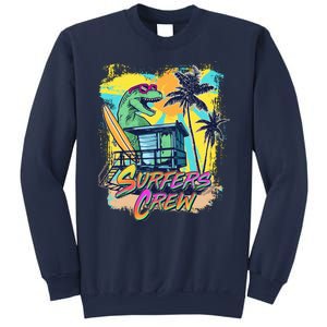 Retro 80s Eighties TRex Dinosaur Surfers Crew Sweatshirt