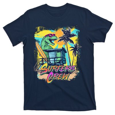 Retro 80s Eighties TRex Dinosaur Surfers Crew T-Shirt