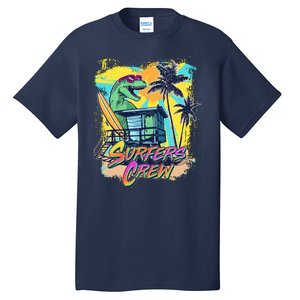 Retro 80s Eighties TRex Dinosaur Surfers Crew Tall T-Shirt