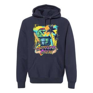 Retro 80s Eighties TRex Dinosaur Surfers Crew Premium Hoodie