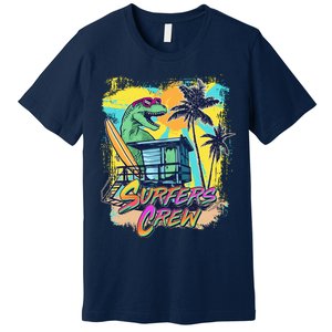 Retro 80s Eighties TRex Dinosaur Surfers Crew Premium T-Shirt