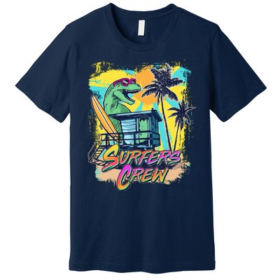 Retro 80s Eighties TRex Dinosaur Surfers Crew Premium T-Shirt