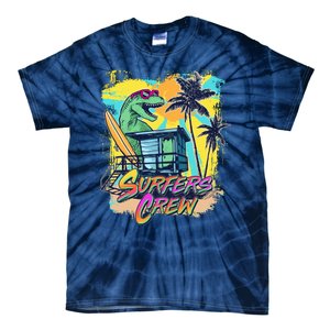 Retro 80s Eighties TRex Dinosaur Surfers Crew Tie-Dye T-Shirt