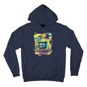 Retro 80s Eighties TRex Dinosaur Surfers Crew Tall Hoodie