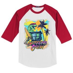 Retro 80s Eighties TRex Dinosaur Surfers Crew Kids Colorblock Raglan Jersey