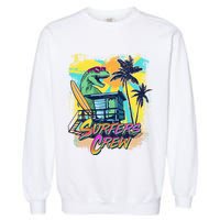 Retro 80s Eighties TRex Dinosaur Surfers Crew Garment-Dyed Sweatshirt