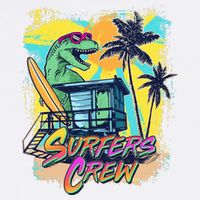 Retro 80s Eighties TRex Dinosaur Surfers Crew Garment-Dyed Sweatshirt