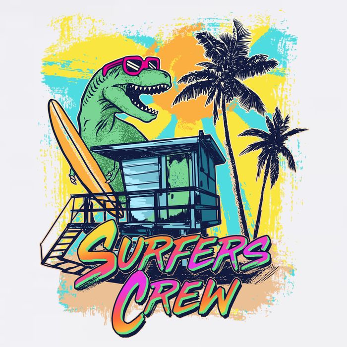 Retro 80s Eighties TRex Dinosaur Surfers Crew Garment-Dyed Sweatshirt