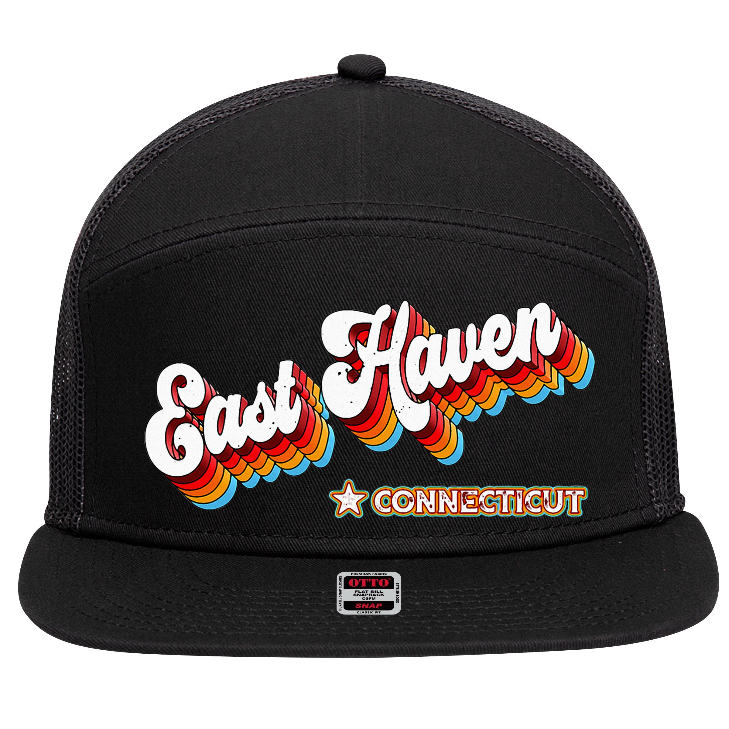 Retro 80s East Haven Connecticut Ct 7 Panel Mesh Trucker Snapback Hat