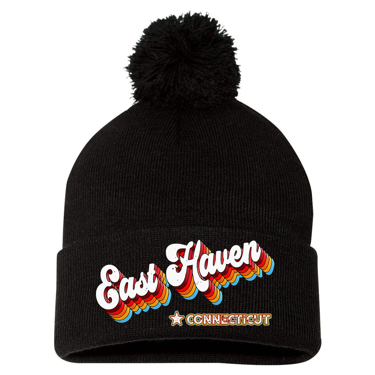 Retro 80s East Haven Connecticut Ct Pom Pom 12in Knit Beanie