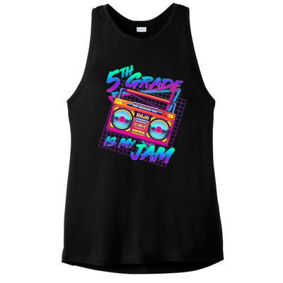 Retro 80's Fifth Grade Is My Jam Neon Boombox Ladies PosiCharge Tri-Blend Wicking Tank