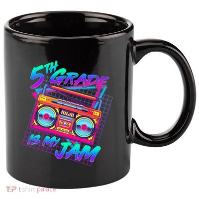 Retro 80's Fifth Grade Is My Jam Neon Boombox 11oz C Handle Ceramic Mug