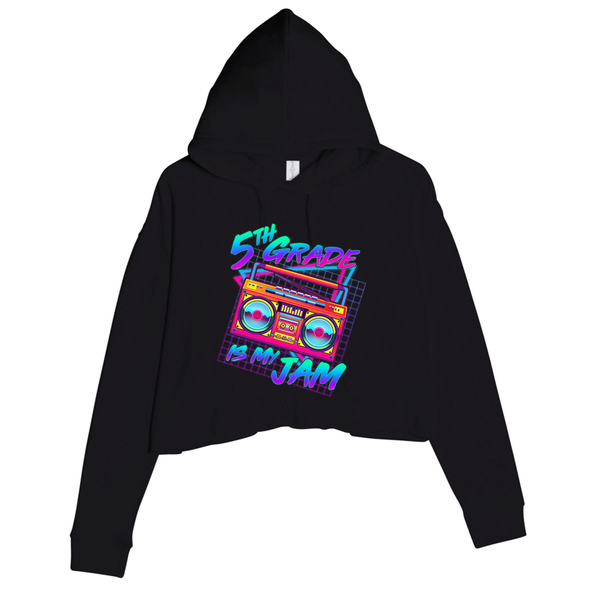 Retro 80's Fifth Grade Is My Jam Neon Boombox Crop Fleece Hoodie