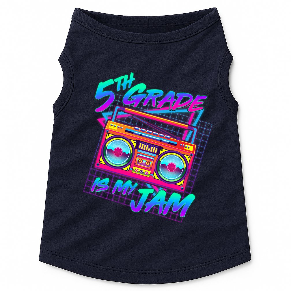 Retro 80's Fifth Grade Is My Jam Neon Boombox Doggie Tank