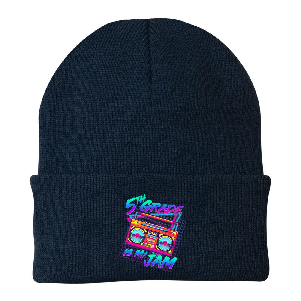 Retro 80's Fifth Grade Is My Jam Neon Boombox Beanie