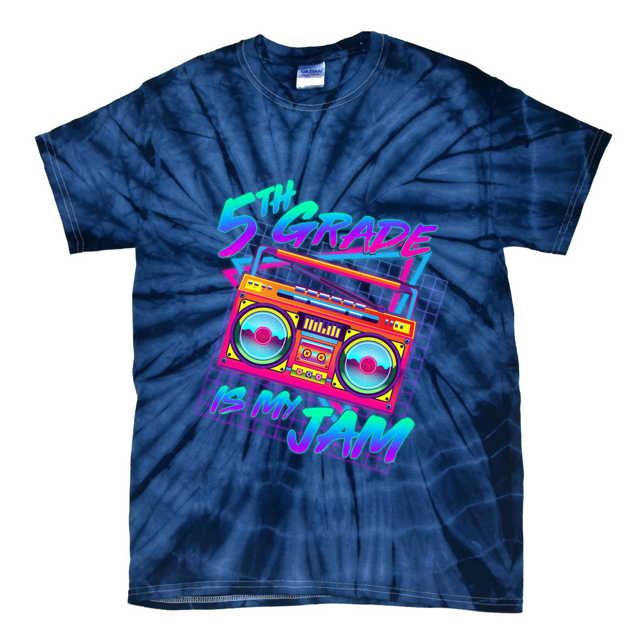 Retro 80's Fifth Grade Is My Jam Neon Boombox Tie-Dye T-Shirt