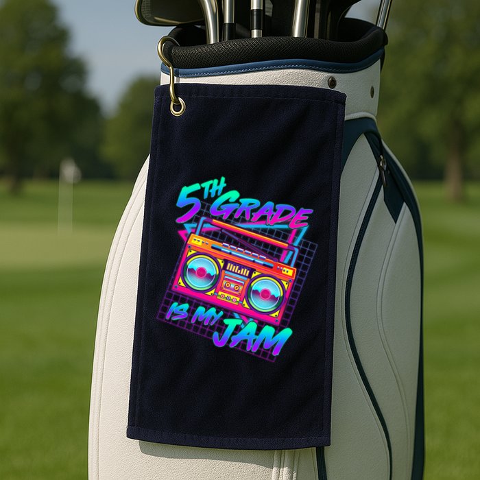 Retro 80's Fifth Grade Is My Jam Neon Boombox Golf Towel