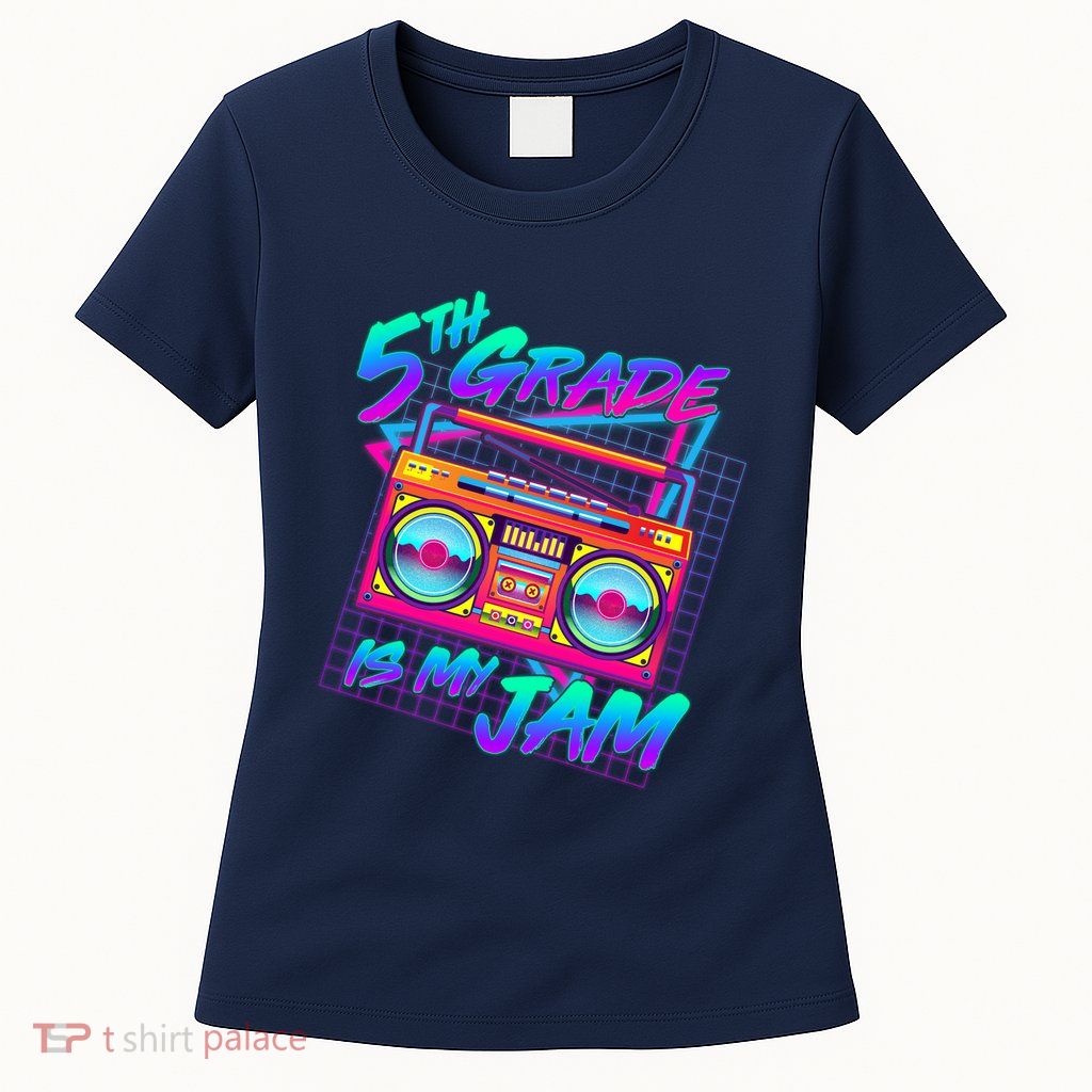 Retro 80's Fifth Grade Is My Jam Neon Boombox Womens T-Shirt