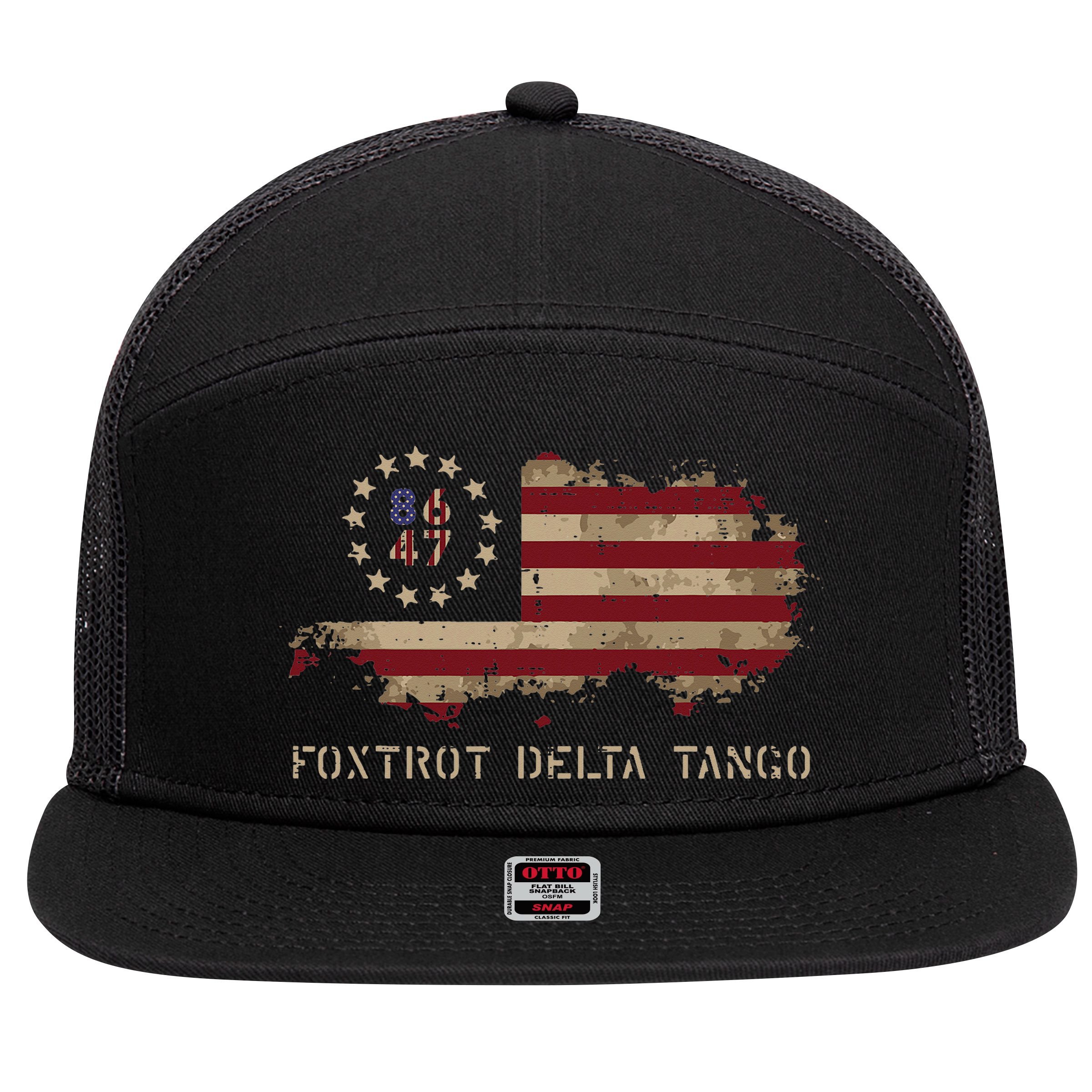 Resist 8647 Foxtrot Delta Tango USA Flag Protest Women 7 Panel Mesh Trucker Snapback Hat