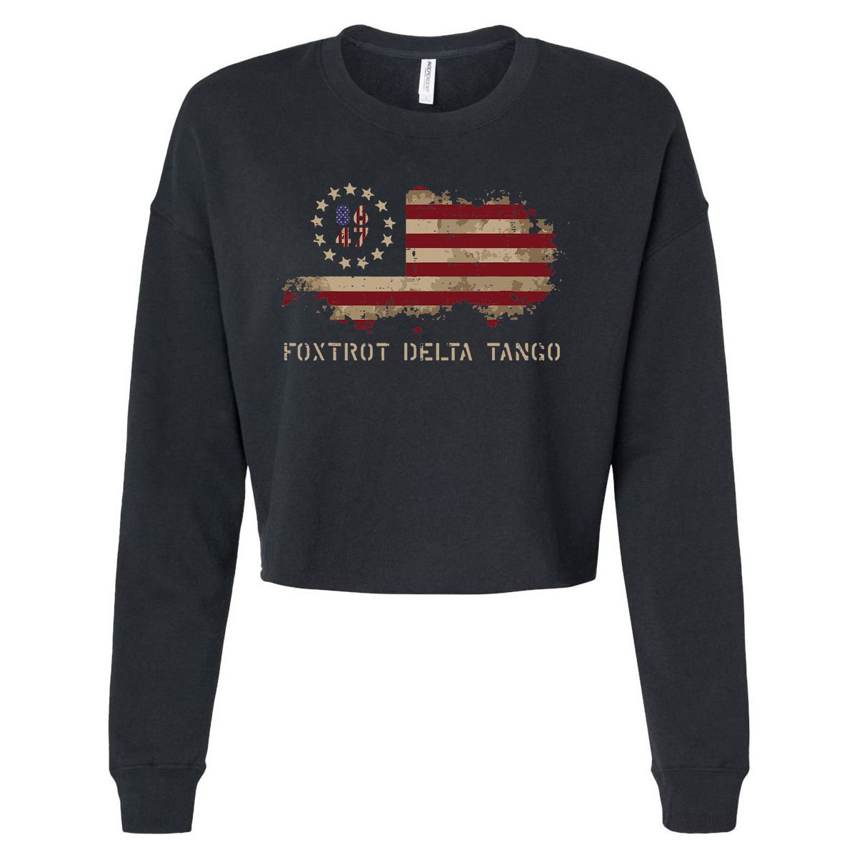 Resist 8647 Foxtrot Delta Tango USA Flag Protest Women Cropped Pullover Crew