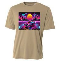 Retro 80s Futuristic Car Bright Vivid Sunset Scifi Artful Cooling Performance Crew T-Shirt