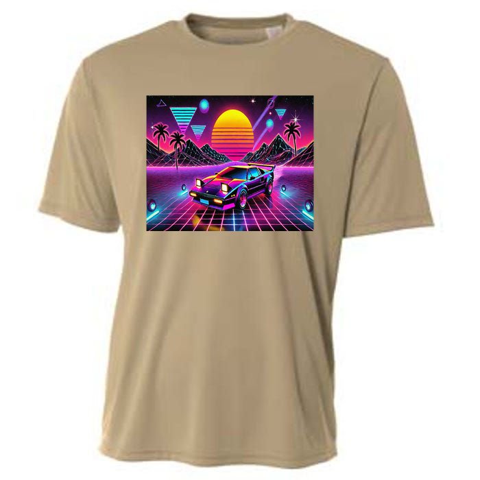 Retro 80s Futuristic Car Bright Vivid Sunset Scifi Artful Cooling Performance Crew T-Shirt