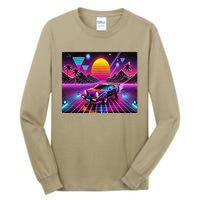 Retro 80s Futuristic Car Bright Vivid Sunset Scifi Artful Tall Long Sleeve T-Shirt