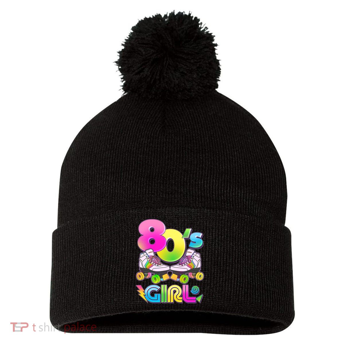 Retro 80's Girl Cute Roller Skates Pom Pom 12in Knit Beanie