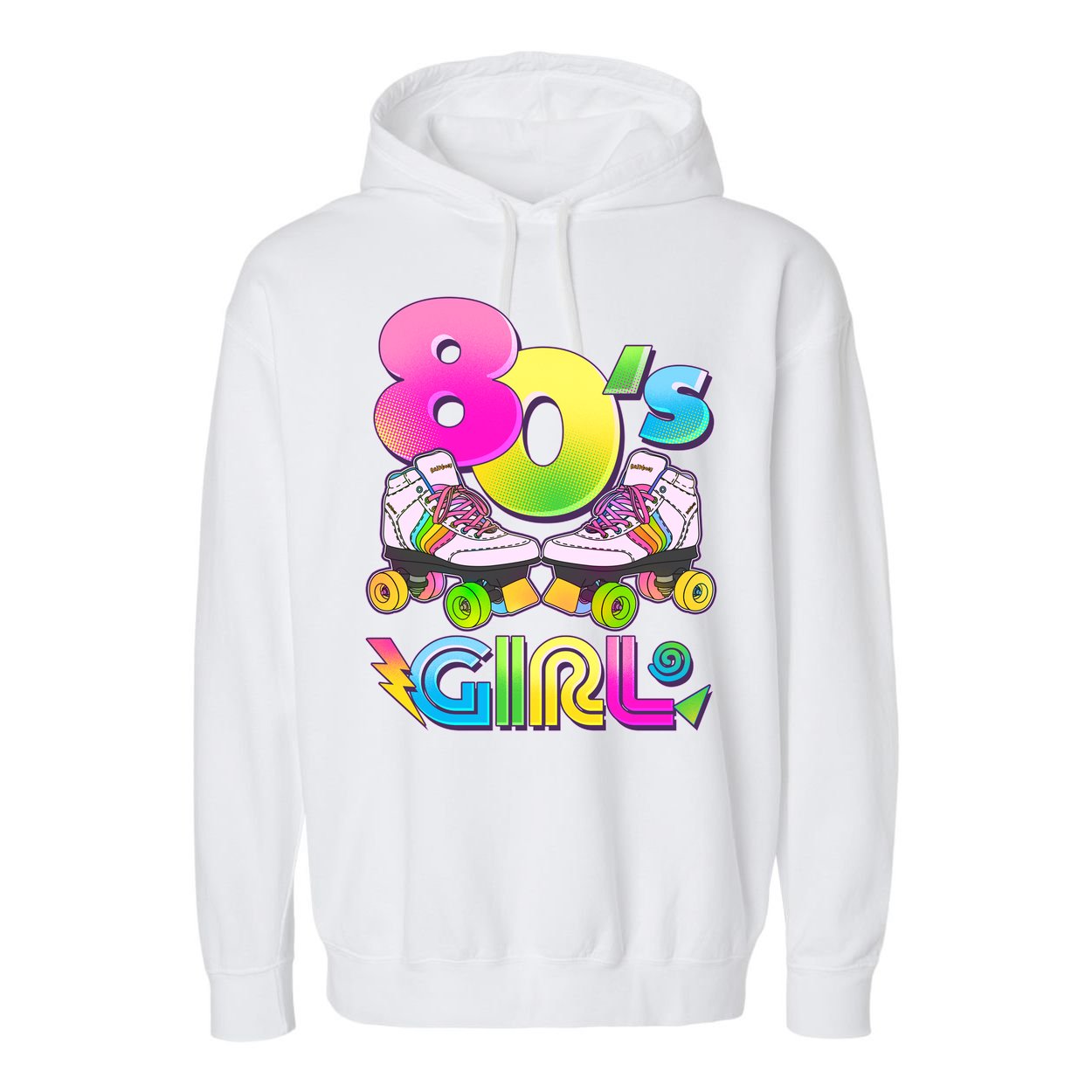 Retro 80's Girl Cute Roller Skates Garment-Dyed Fleece Hoodie