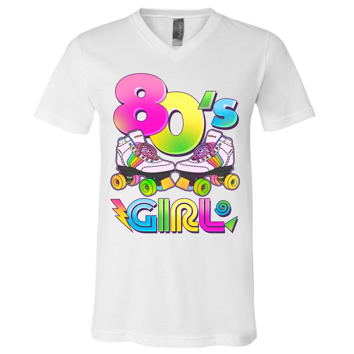 Retro 80's Girl Cute Roller Skates V-Neck T-Shirt