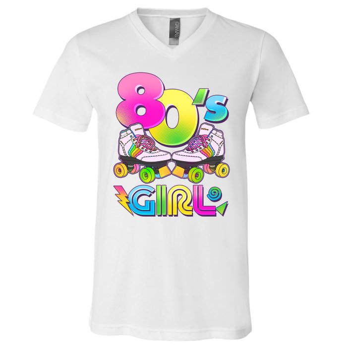 Retro 80's Girl Cute Roller Skates V-Neck T-Shirt