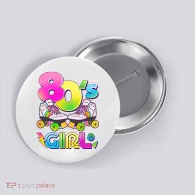 Retro 80's Girl Cute Roller Skates Button
