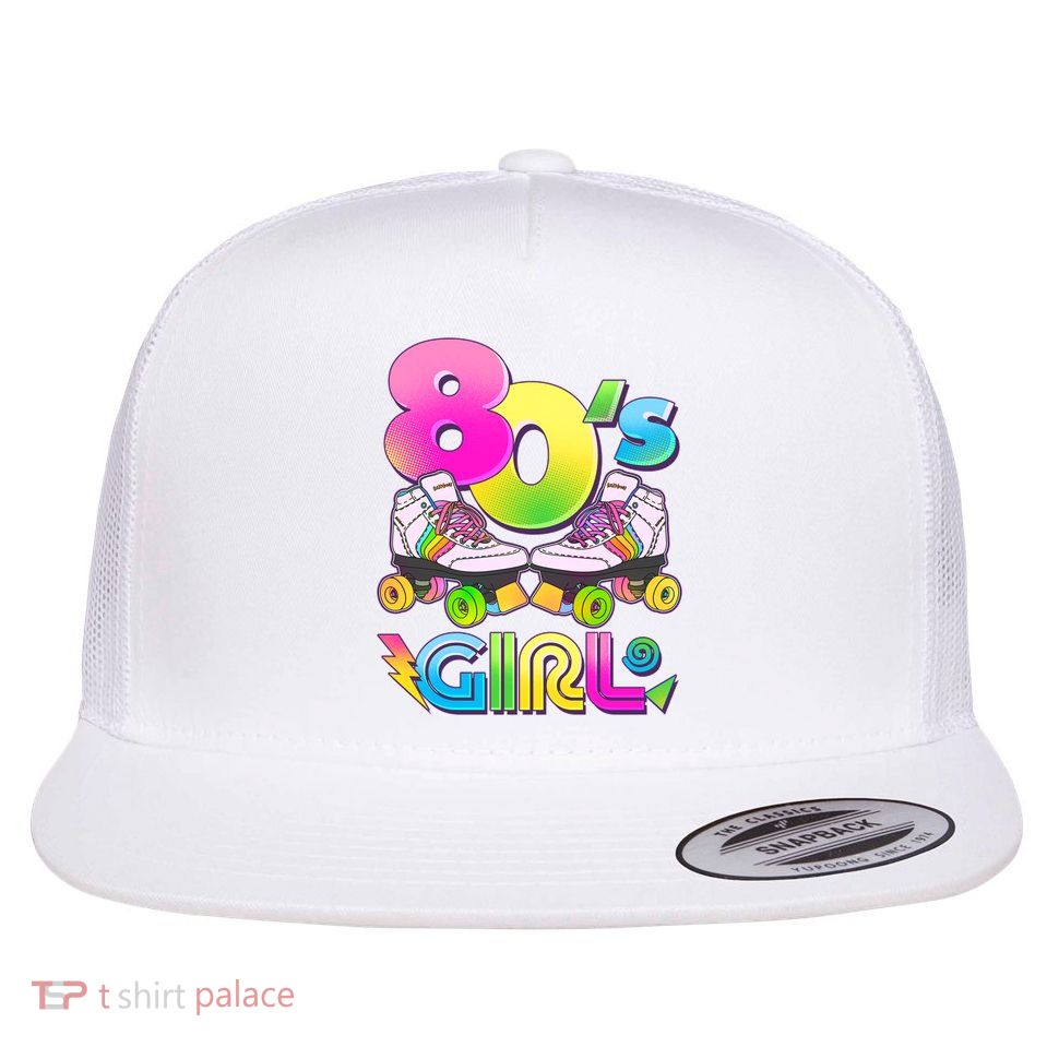 Retro 80's Girl Cute Roller Skates Flat Bill Trucker Hat