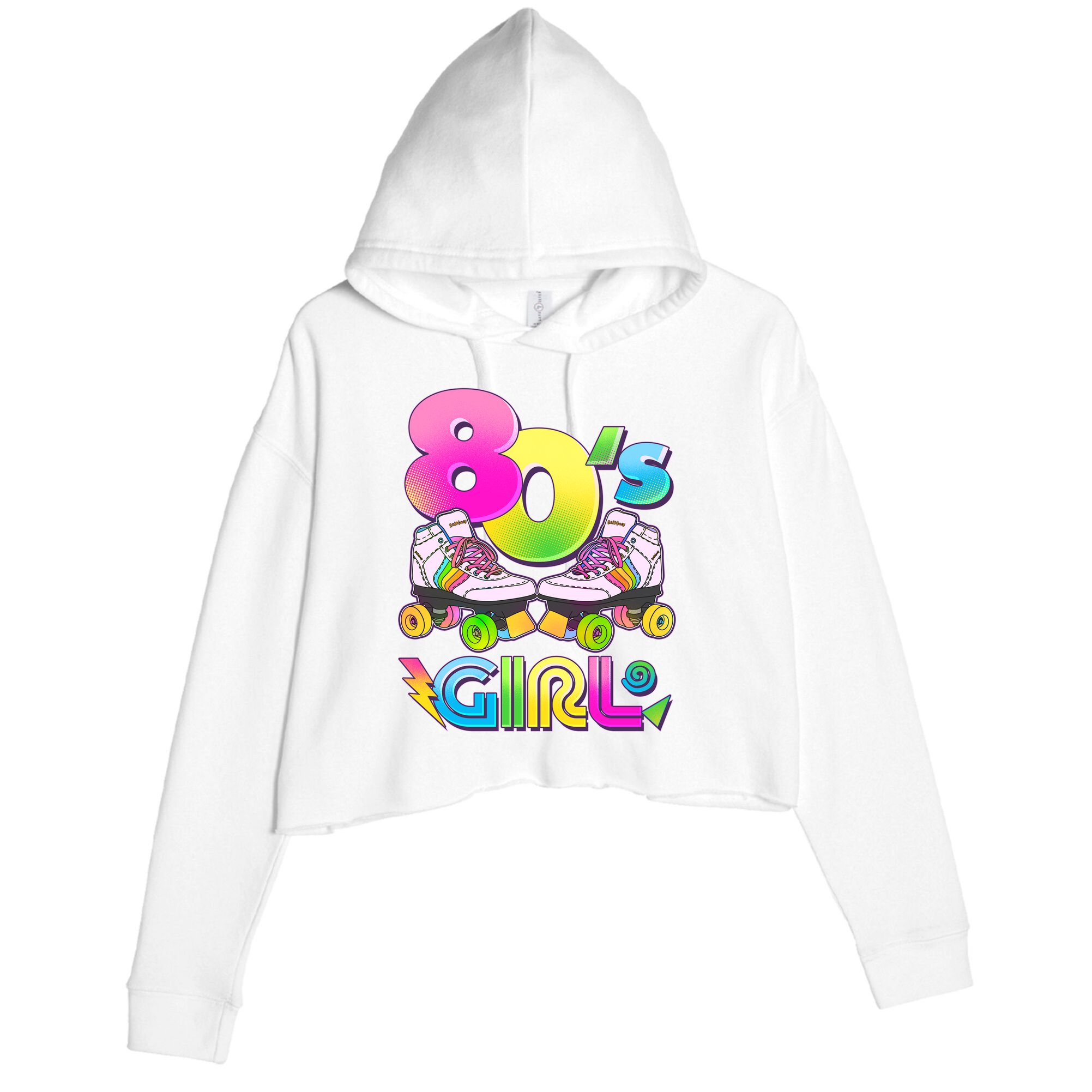 Retro 80's Girl Cute Roller Skates Crop Fleece Hoodie